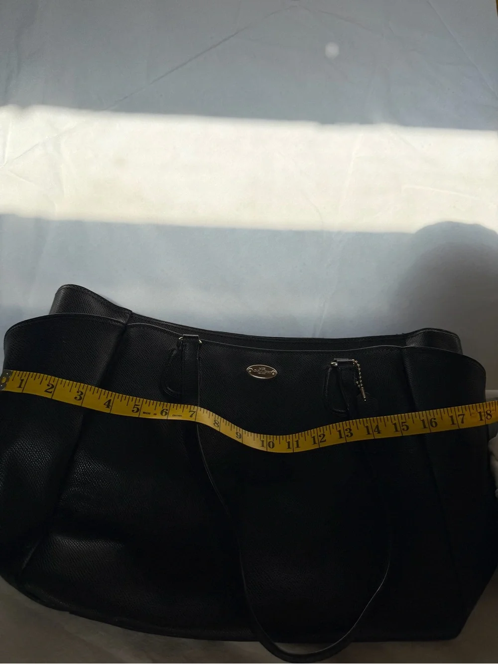 Coach Black Leather Tote with Gold Accent